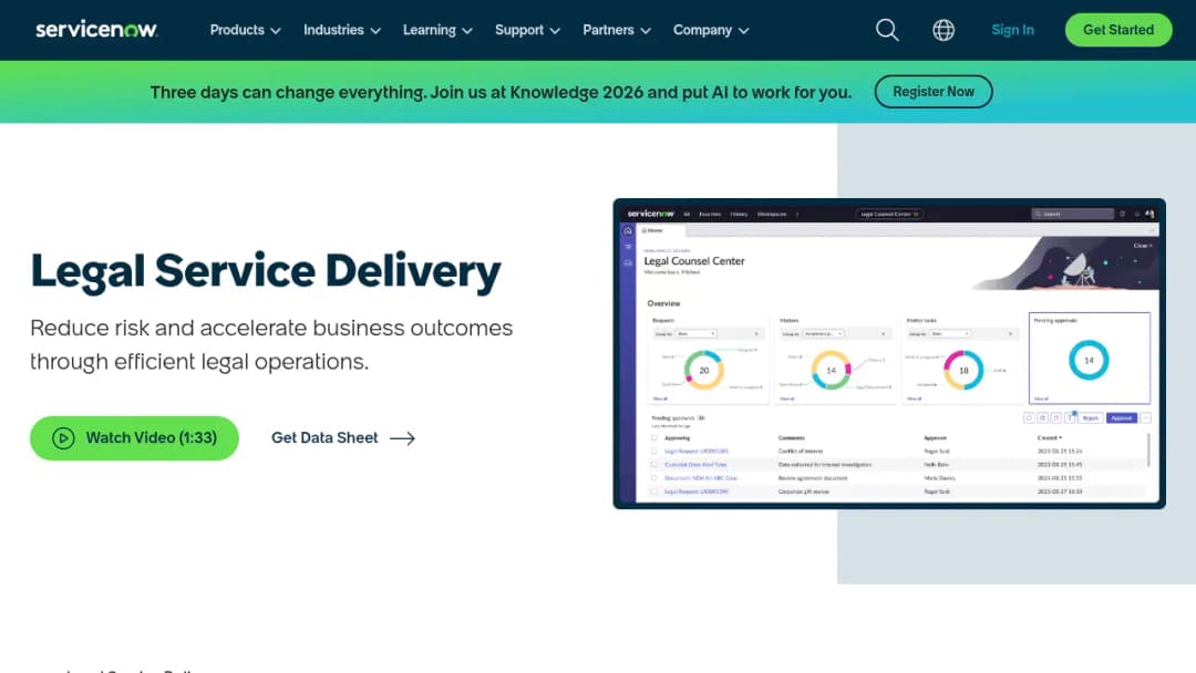 ServiceNow Legal Service Delivery screenshot