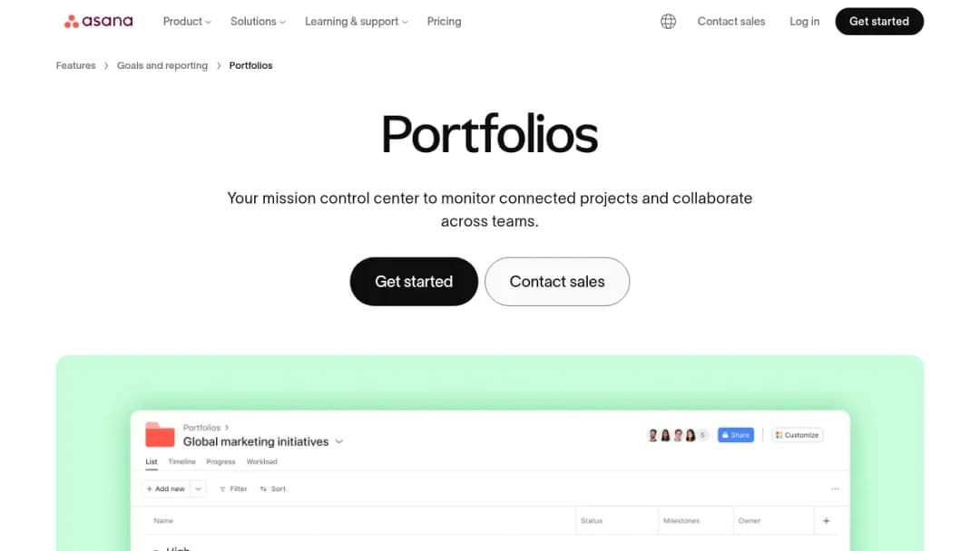 Asana Portfolios screenshot