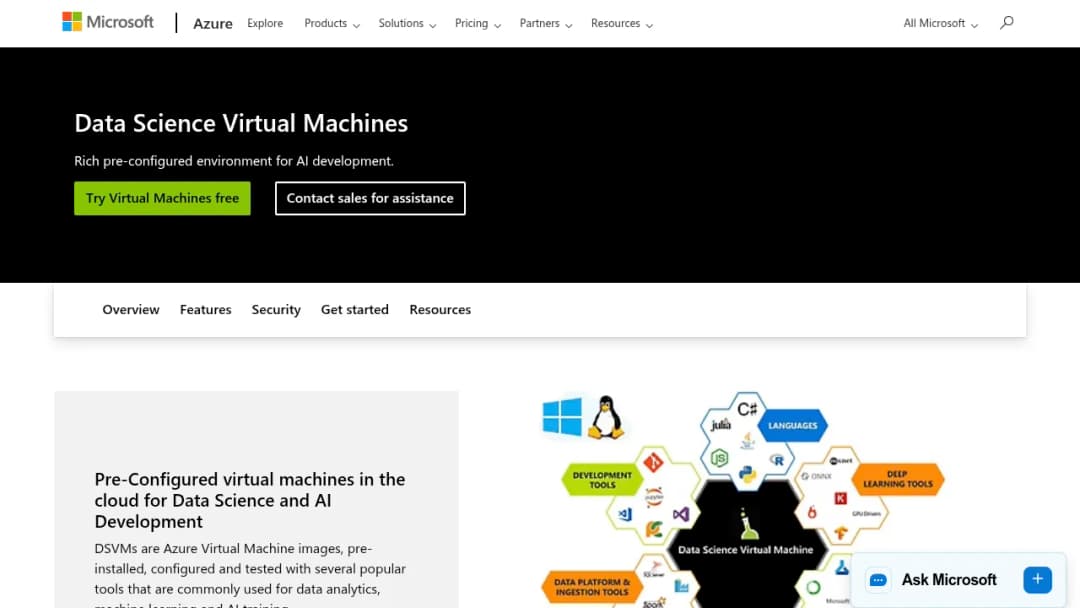 Microsoft Data Science Virtual Machines screenshot