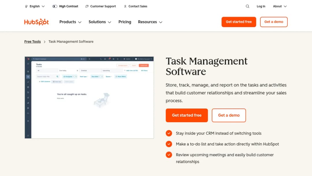 HubSpot Task Management Software screenshot