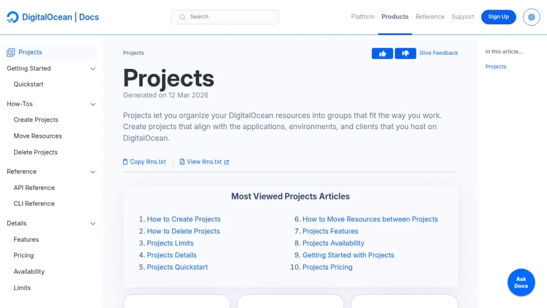 DigitalOcean Projects screenshot