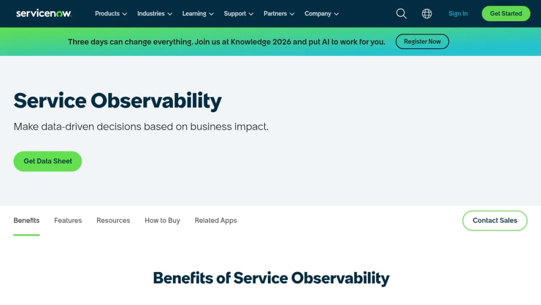 ServiceNow Cloud Observability screenshot