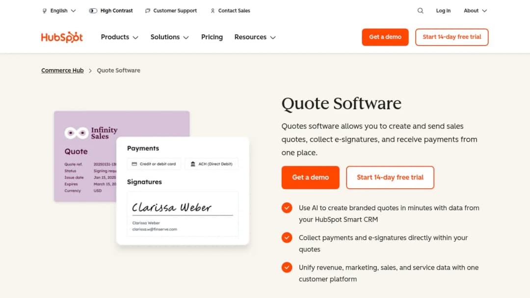 HubSpot Quotes screenshot