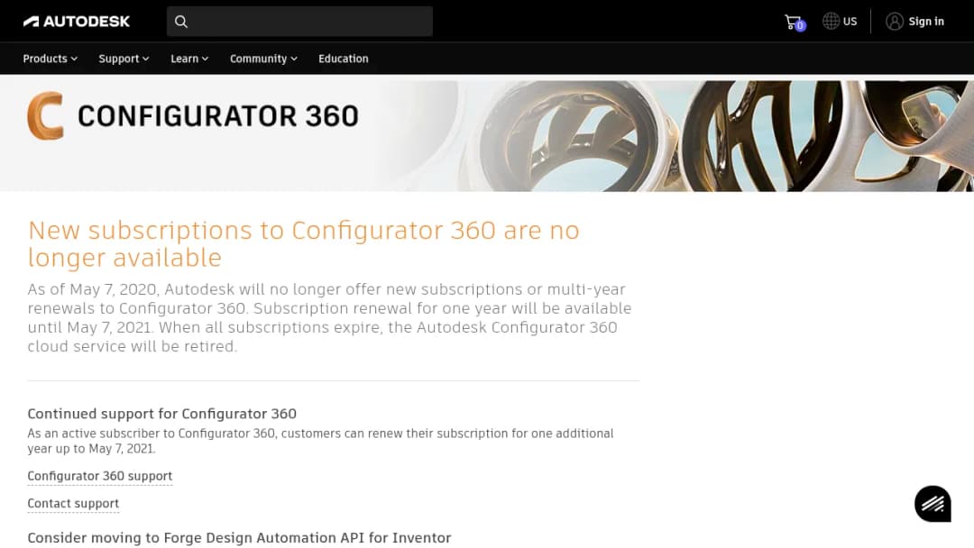 Autodesk Configurator 360 screenshot