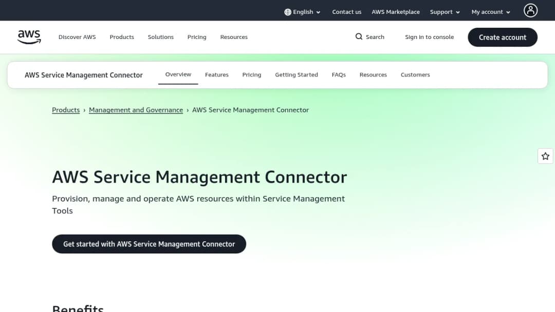 AWS Service Management Connector screenshot