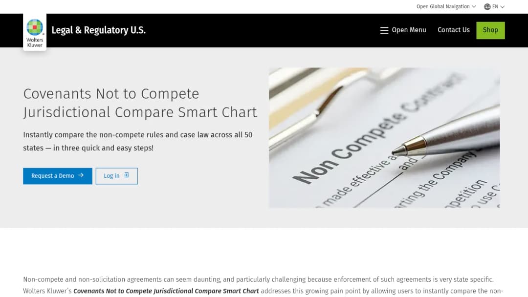 Wolters Kluwer Covenants Not to Compete Jurisdictional Compare Smart Chart screenshot