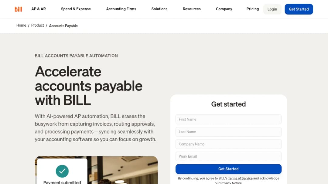 Bill.com Accounts Payable screenshot