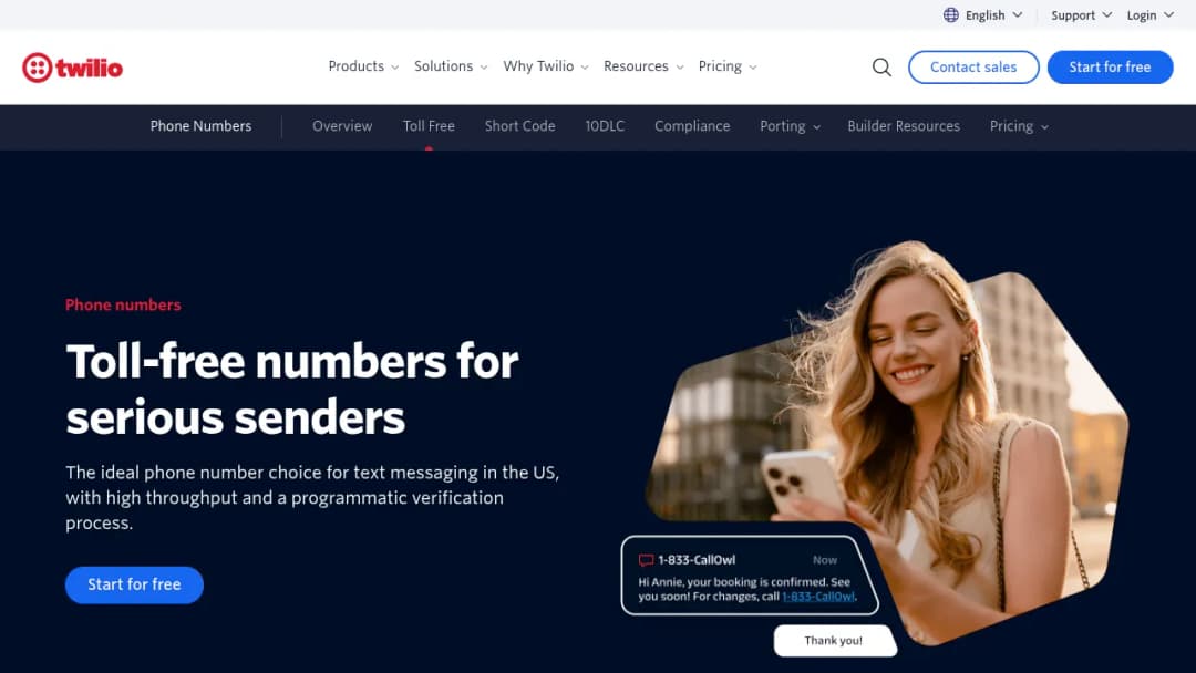 Twilio Toll-free screenshot