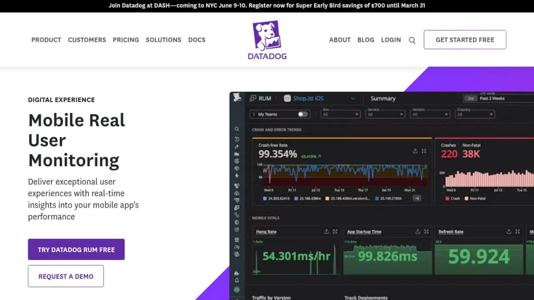 Datadog Mobile Real User Monitoring screenshot