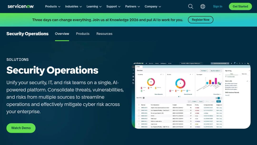 ServiceNow Security Operations screenshot
