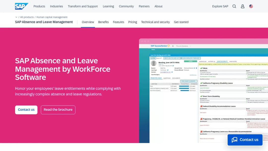 SAP Absence and Leave Management screenshot