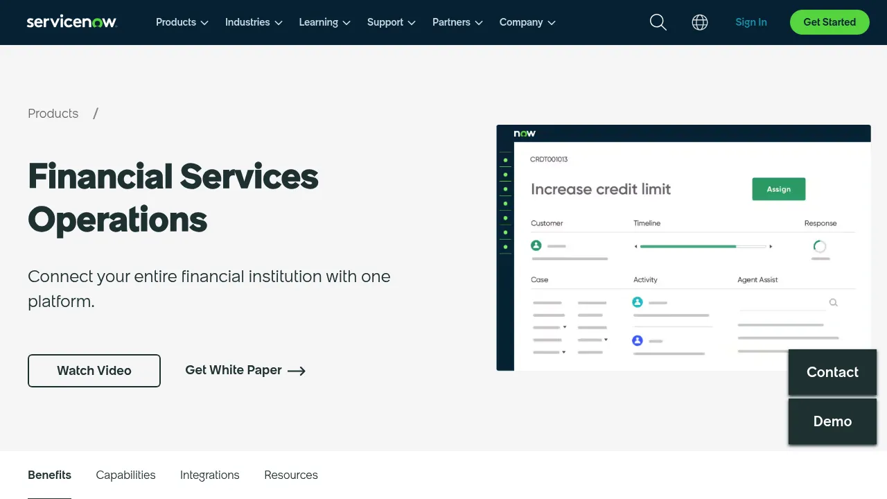 ServiceNow Financial Services Operations screenshot