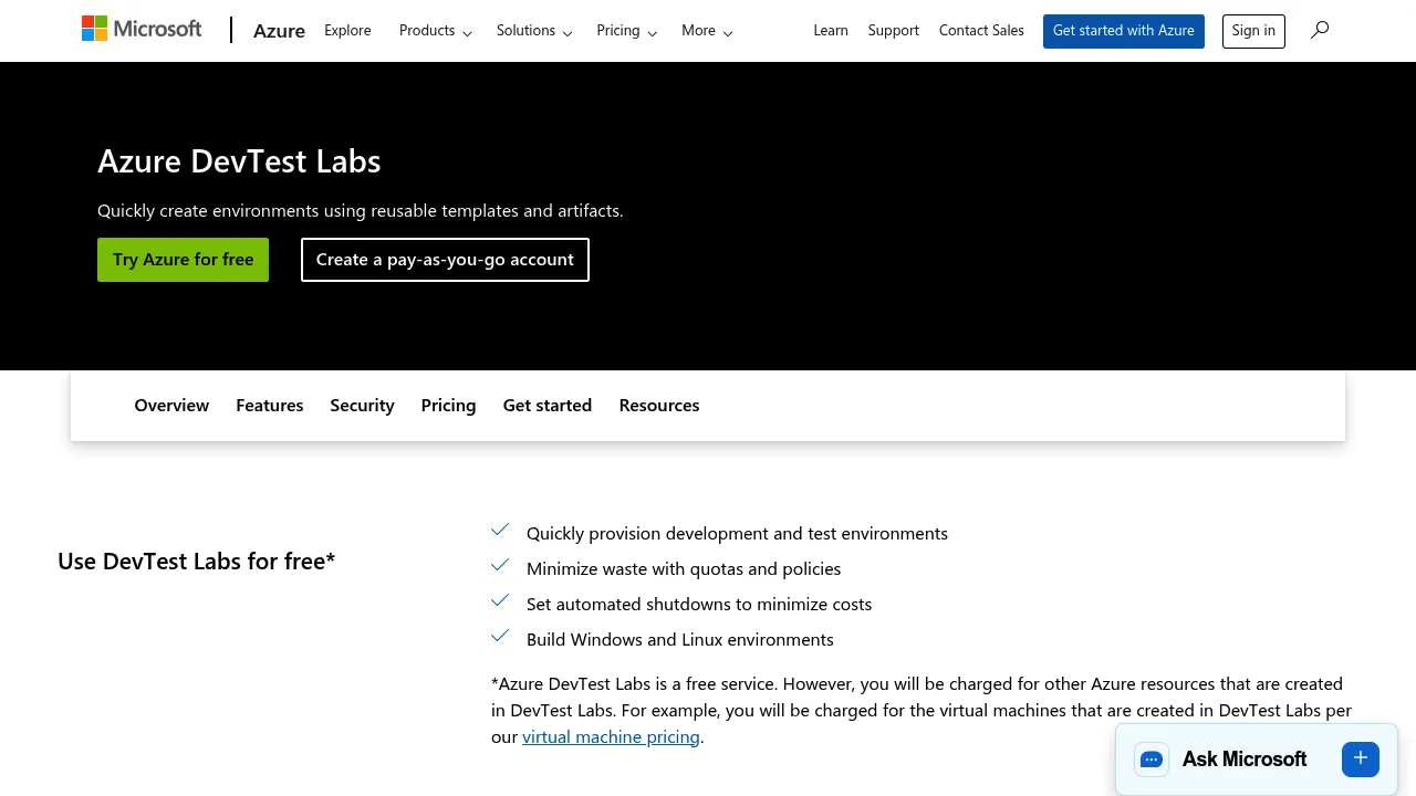 Azure DevTest Labs screenshot