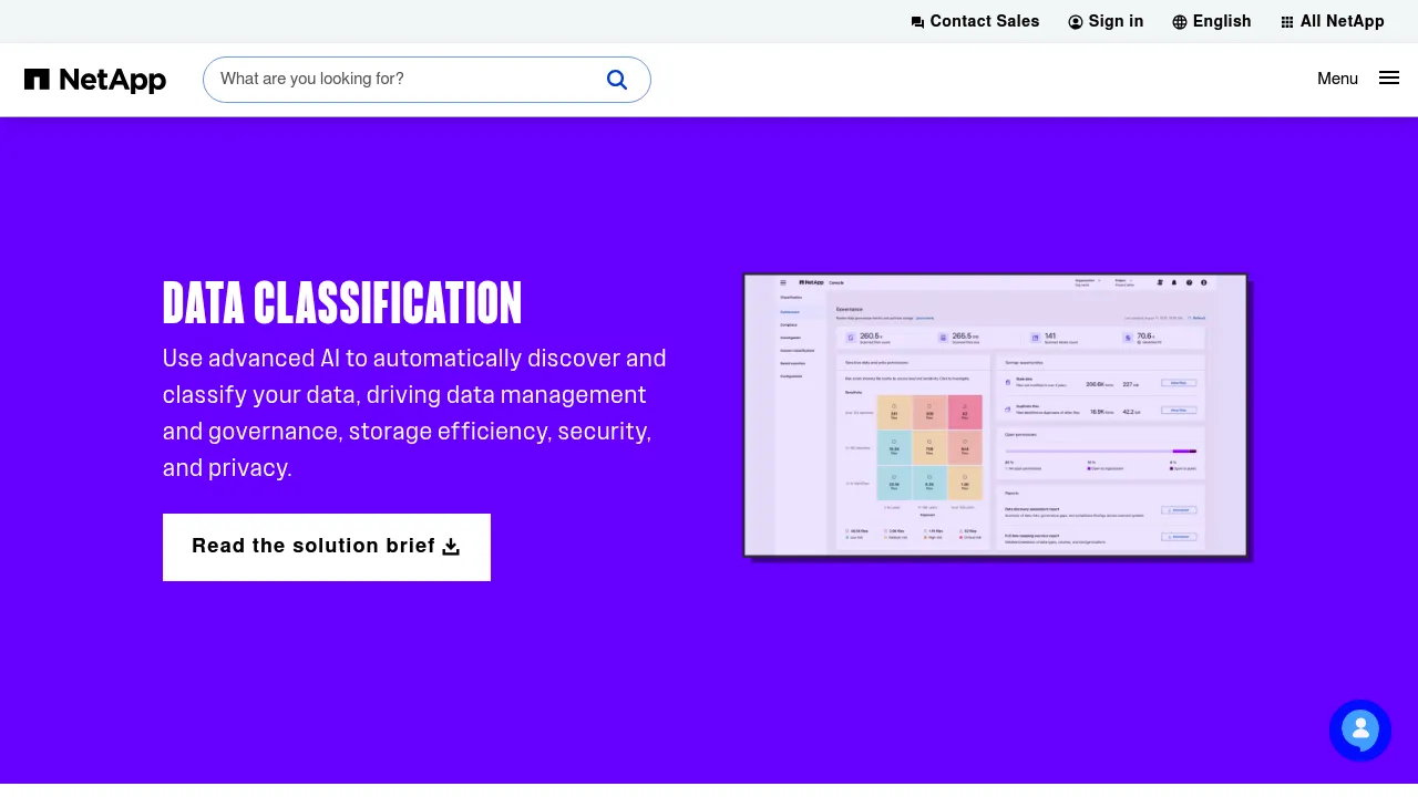 NetApp Classification screenshot