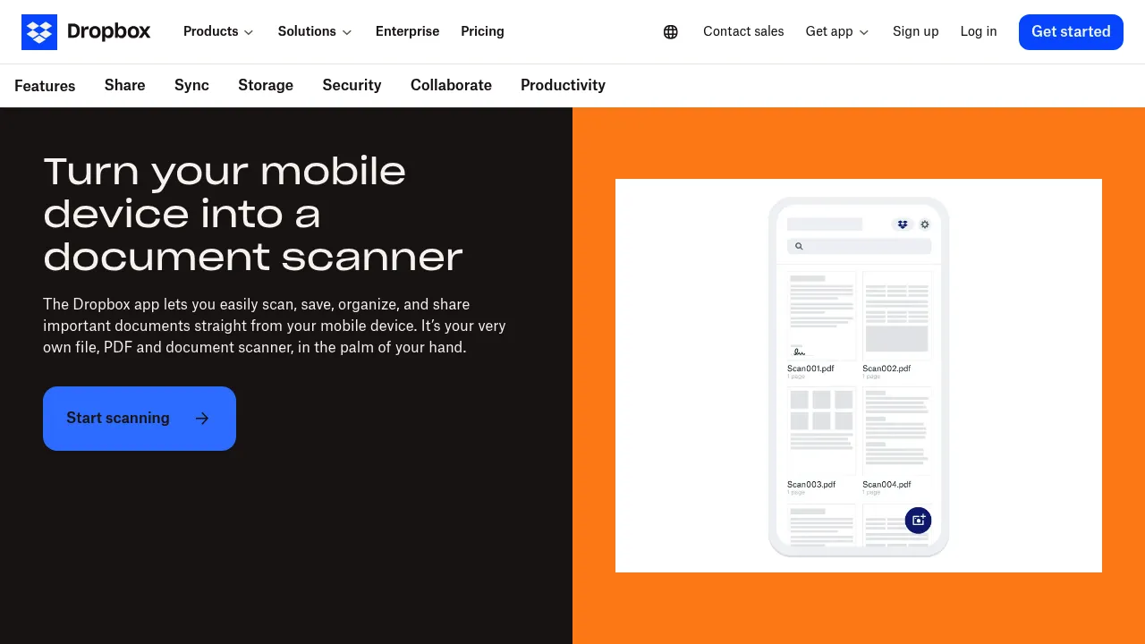 Dropbox Document scanner screenshot