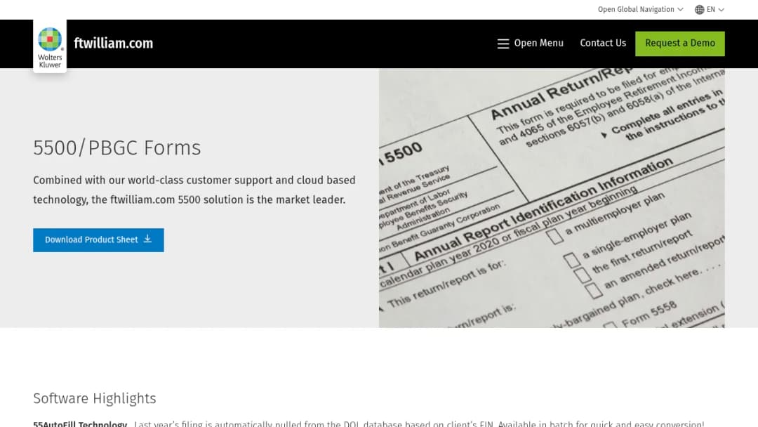 Wolters Kluwer 5500/PBGC Forms screenshot
