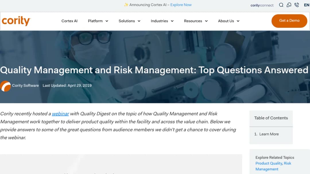 Cority Quality Management screenshot