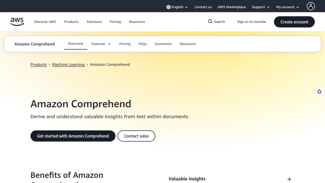 Amazon Comprehend screenshot