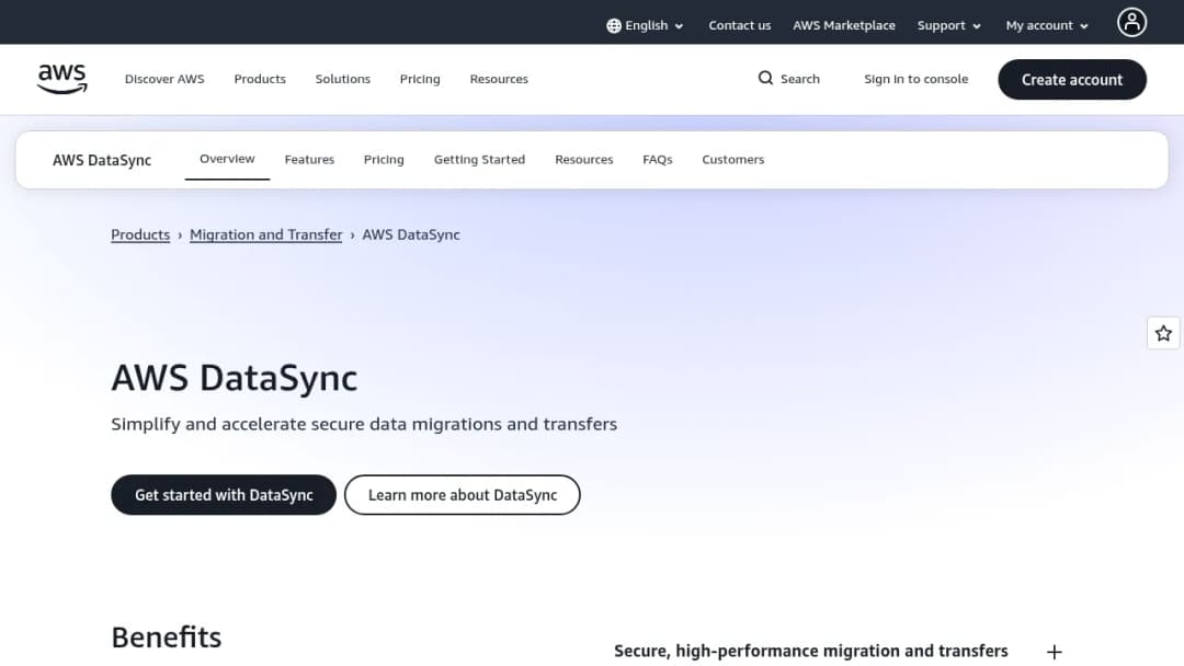 AWS DataSync screenshot