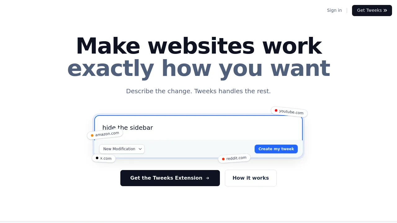Tweeks.io screenshot