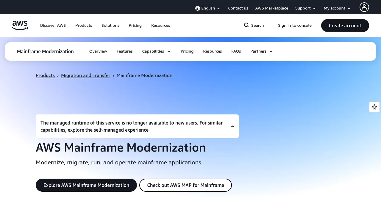 AWS Mainframe Modernization screenshot
