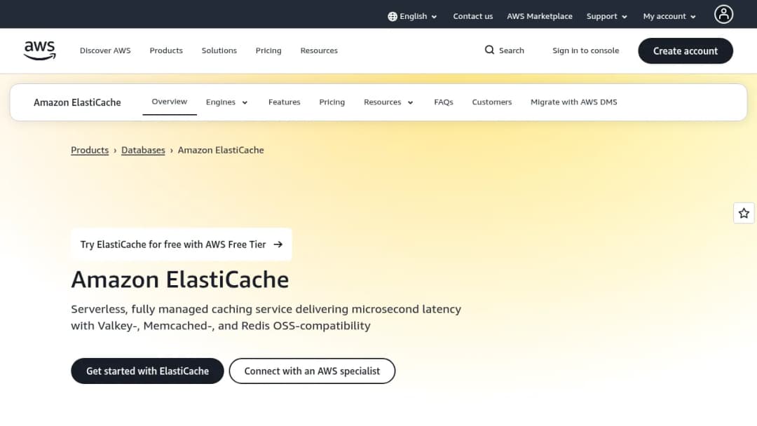 Amazon ElastiCache screenshot