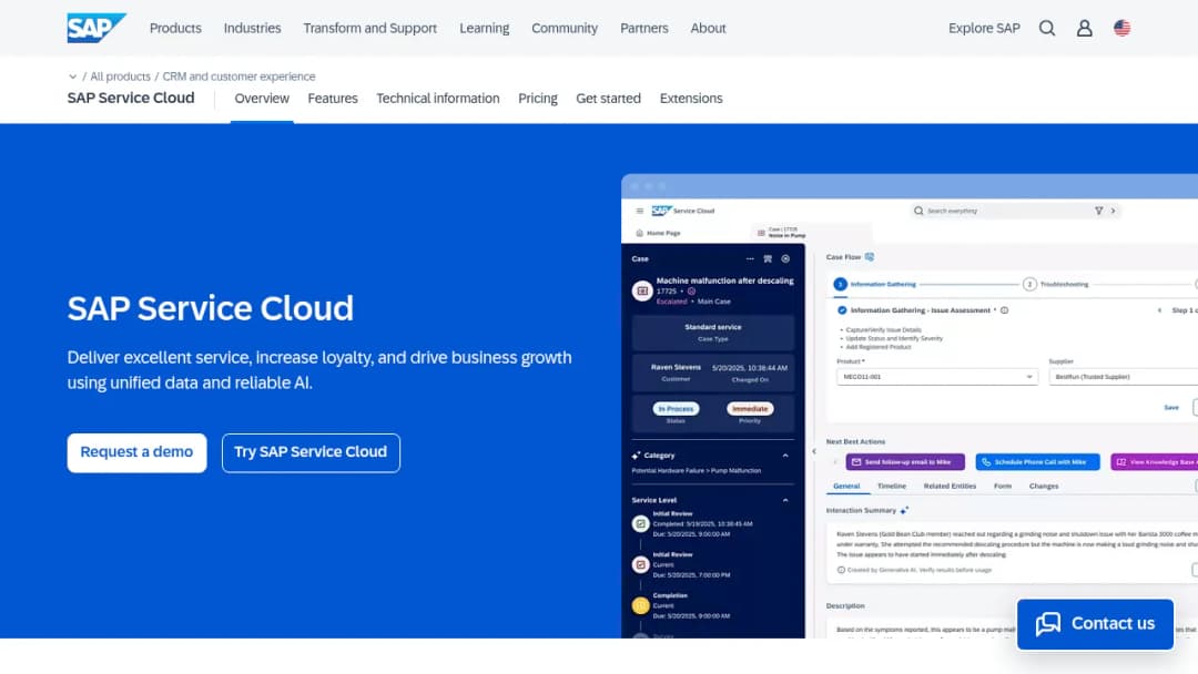 SAP Service Cloud screenshot