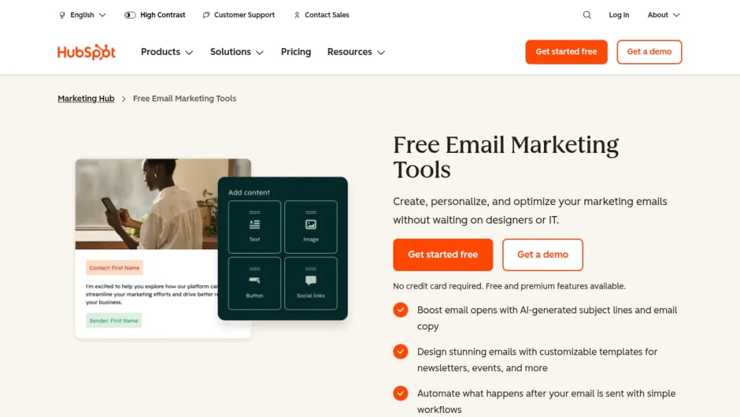 HubSpot Free Email Marketing Tools screenshot