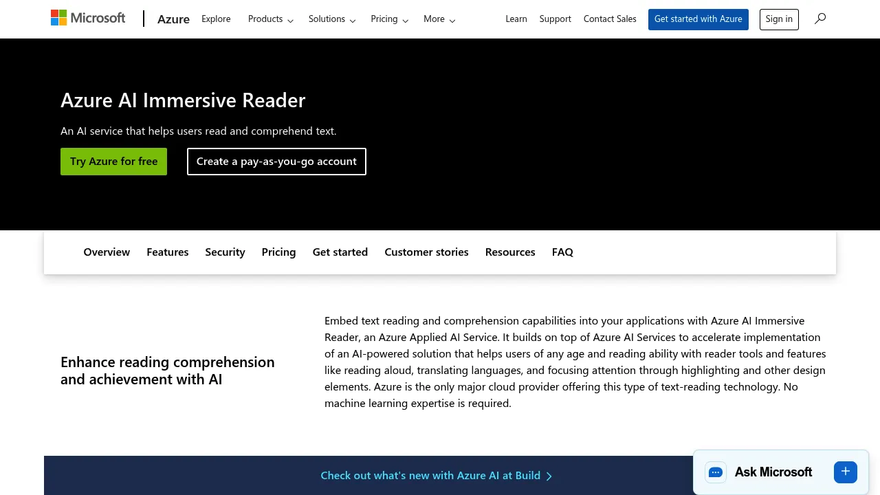 Microsoft Azure AI Immersive Reader screenshot