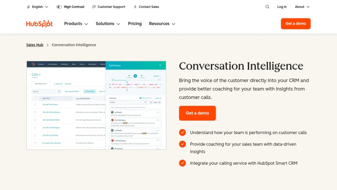 HubSpot Conversation Intelligence screenshot
