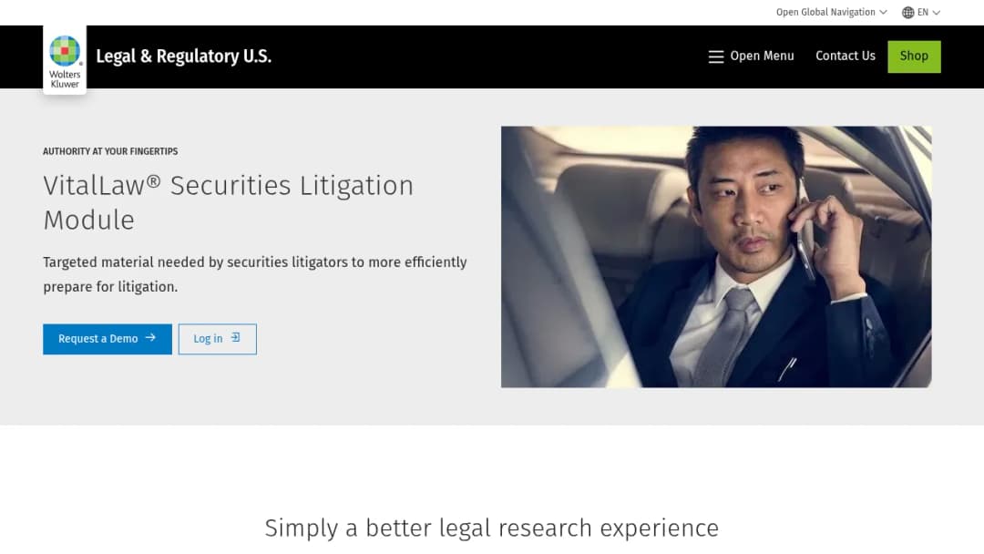 Wolters Kluwer VitalLaw® Securities Litigation Module screenshot