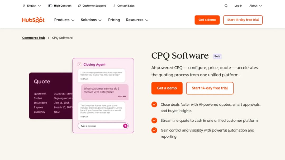 Hubspot CPQ screenshot