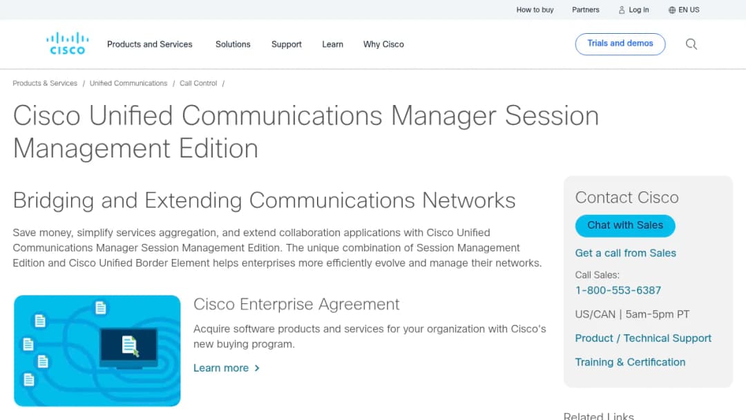 Cisco Unified Communications Manager Session Management Edition screenshot