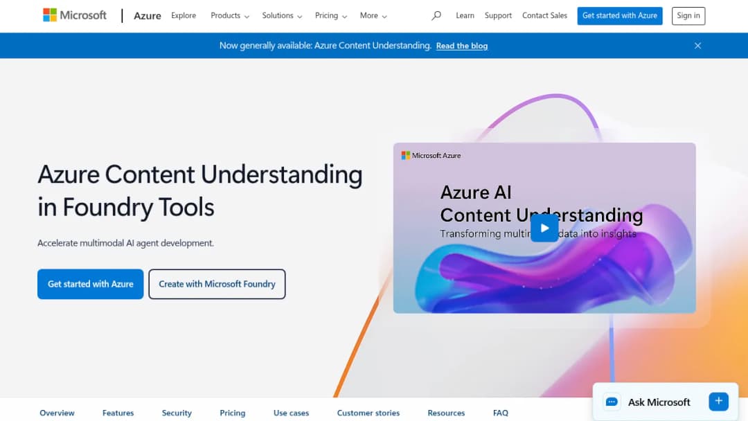 Microsoft Azure Content Understanding in Foundry Tools screenshot
