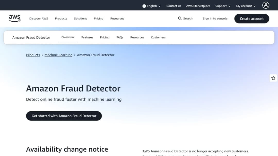 Amazon Fraud Detector screenshot