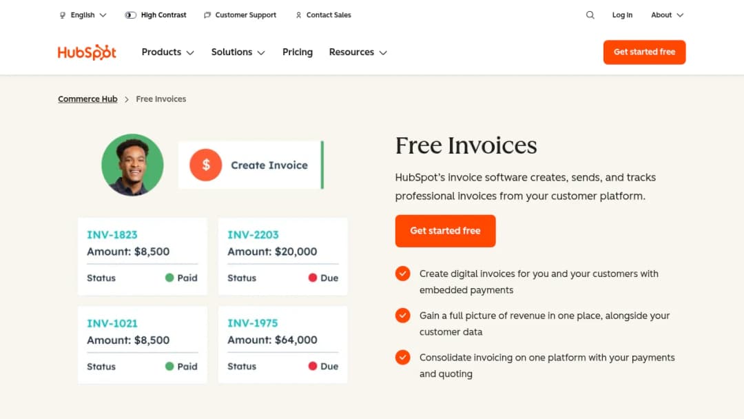 HubSpot Invoices screenshot