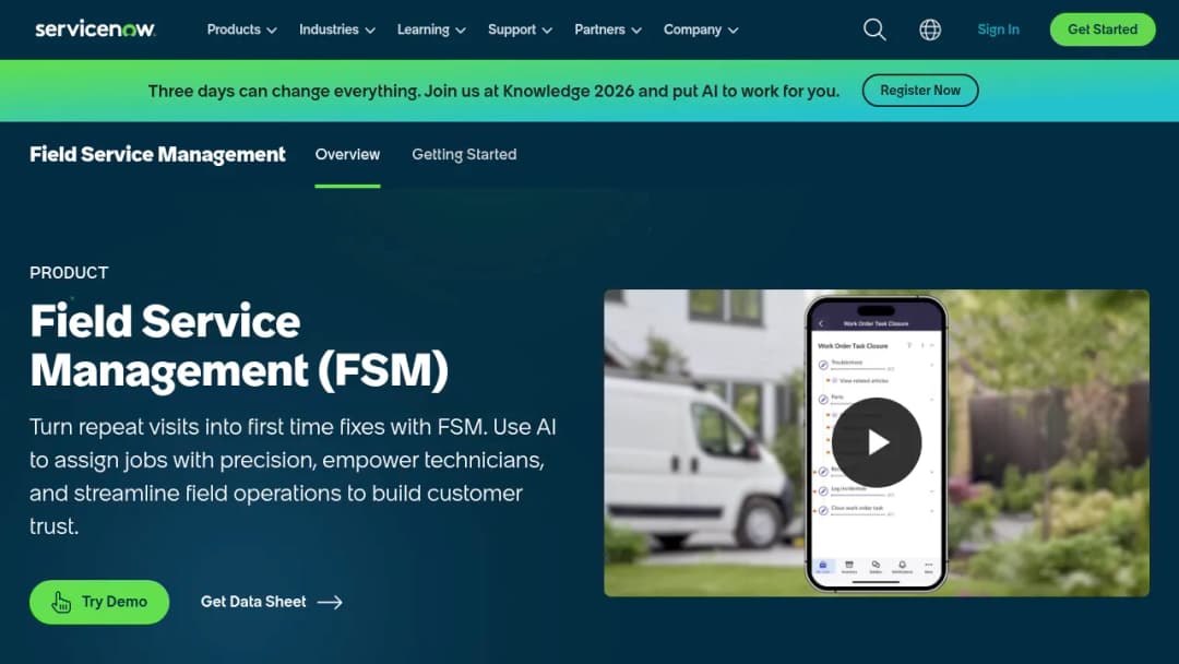 ServiceNow Field Service Management screenshot