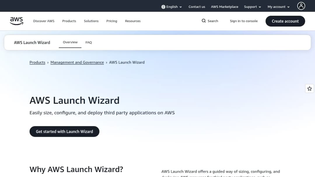 AWS Launch Wizard screenshot
