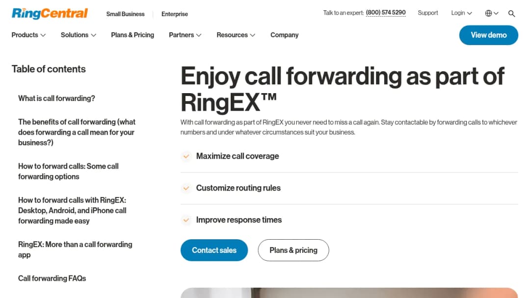 RingCentral Call forwarding screenshot
