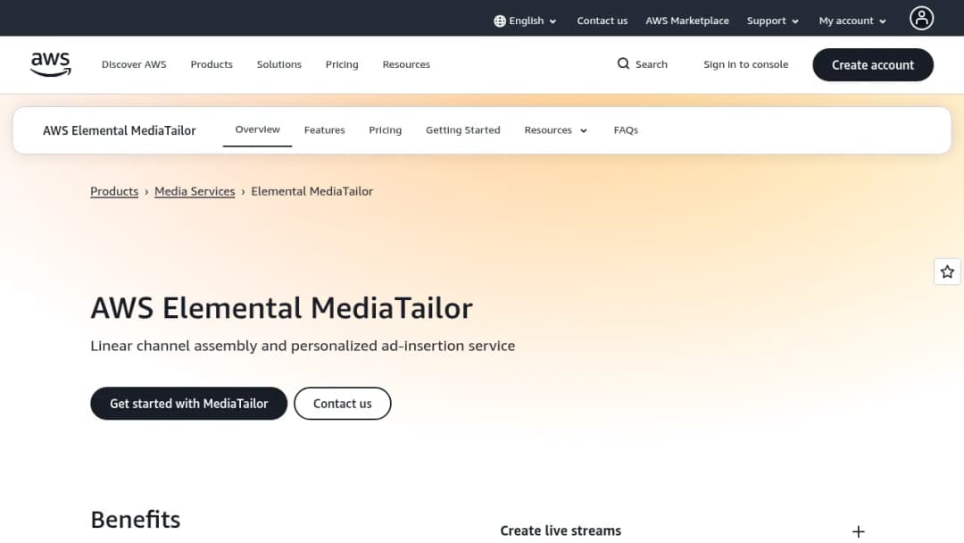 AWS Elemental MediaTailor screenshot