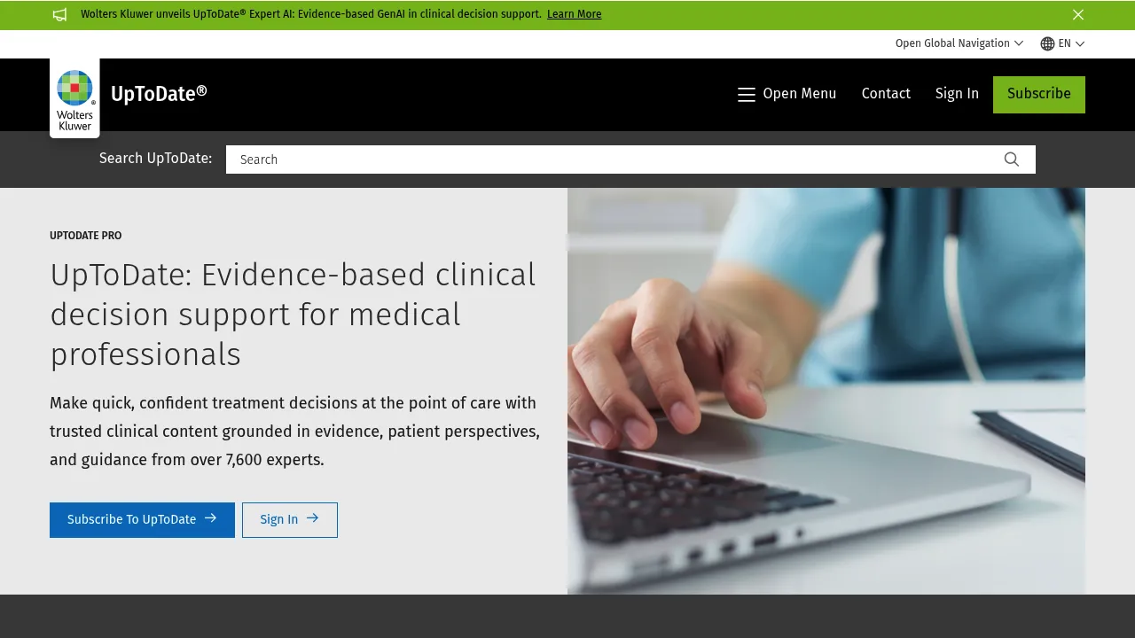 Wolters Kluwer UpToDate®: Evidence-based clinical decision support for medical professionals screenshot