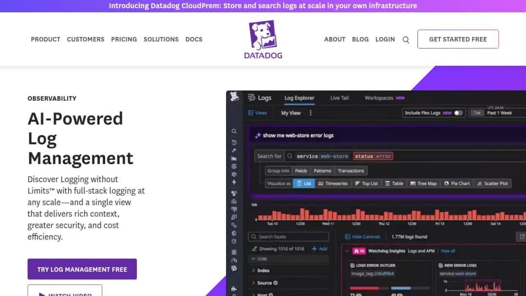 Datadog Log Management screenshot
