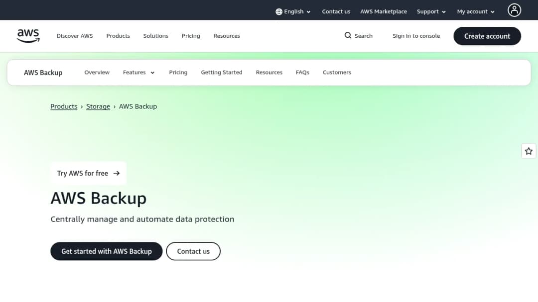 AWS Backup screenshot
