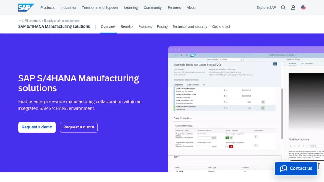 SAP S/4HANA Manufacturing Solutions screenshot