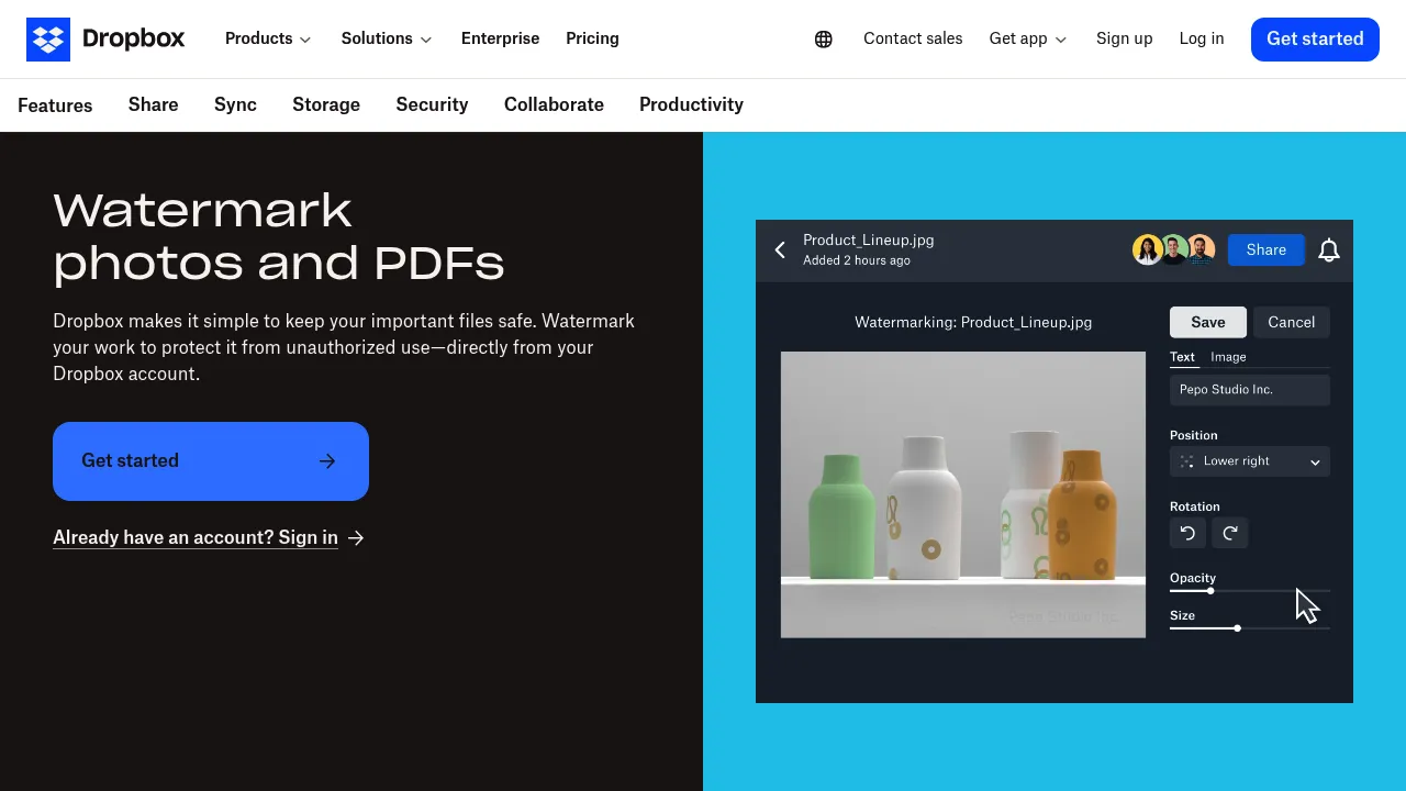 Dropbox Digital watermarking screenshot