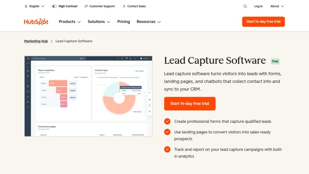 HubSpot Lead Capture Software screenshot