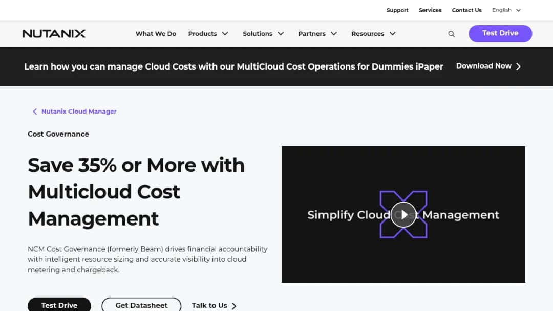 Nutanix Cost Governance screenshot