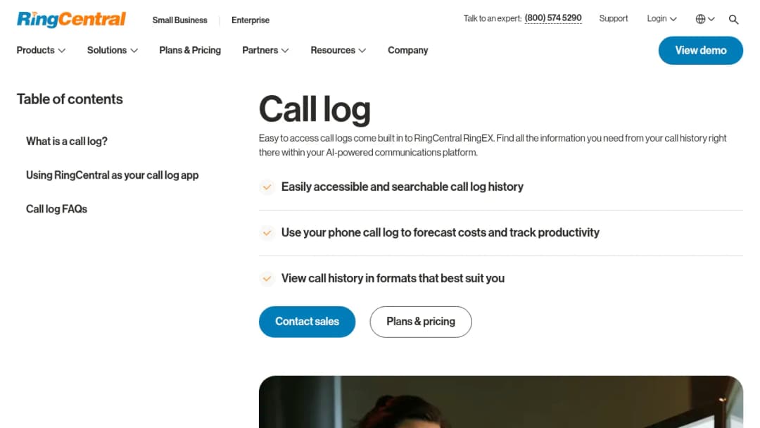 RingCentral Call logs screenshot