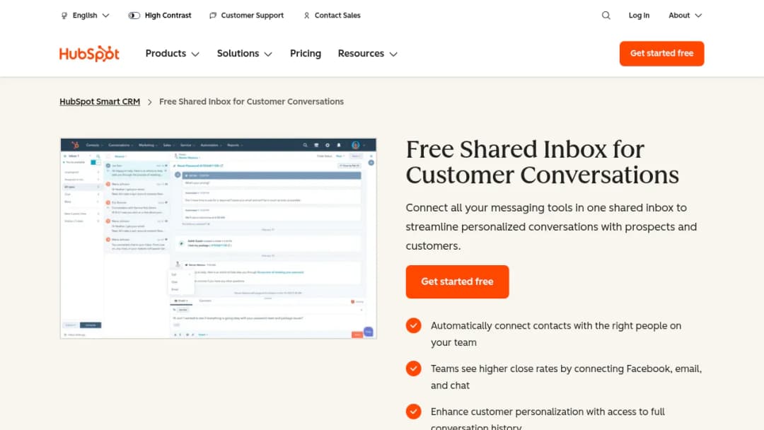 HubSpot Shared Inbox screenshot