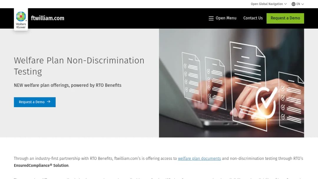 Wolters Kluwer Welfare Plan Non-Discrimination Testing screenshot